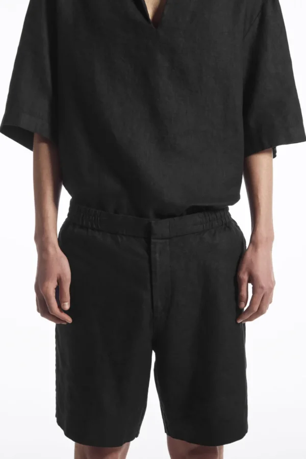 COS ELASTICATED LINEN SHORTS BLACK Clearance