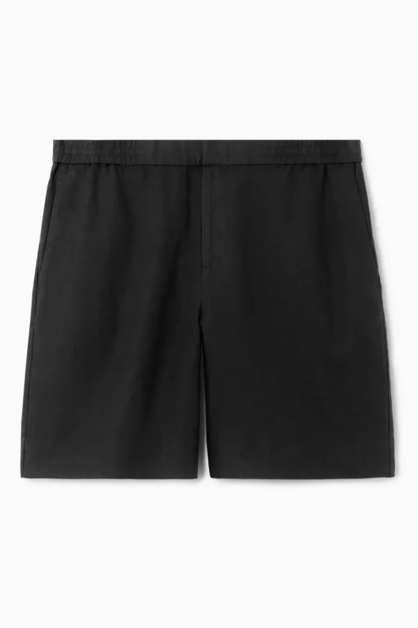 COS ELASTICATED LINEN SHORTS BLACK Clearance