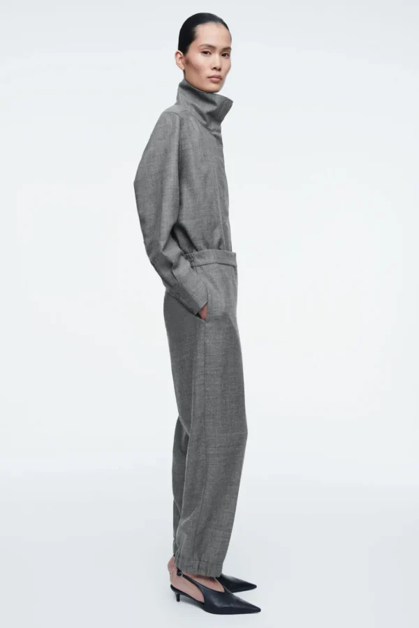 COS ELASTICATED WOOL-FLANNEL PANTS GRAY MÉLANGE Store