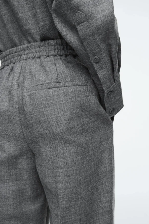 COS ELASTICATED WOOL-FLANNEL PANTS GRAY MÉLANGE Store