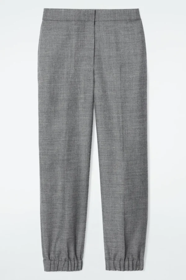 COS ELASTICATED WOOL-FLANNEL PANTS GRAY MÉLANGE Store