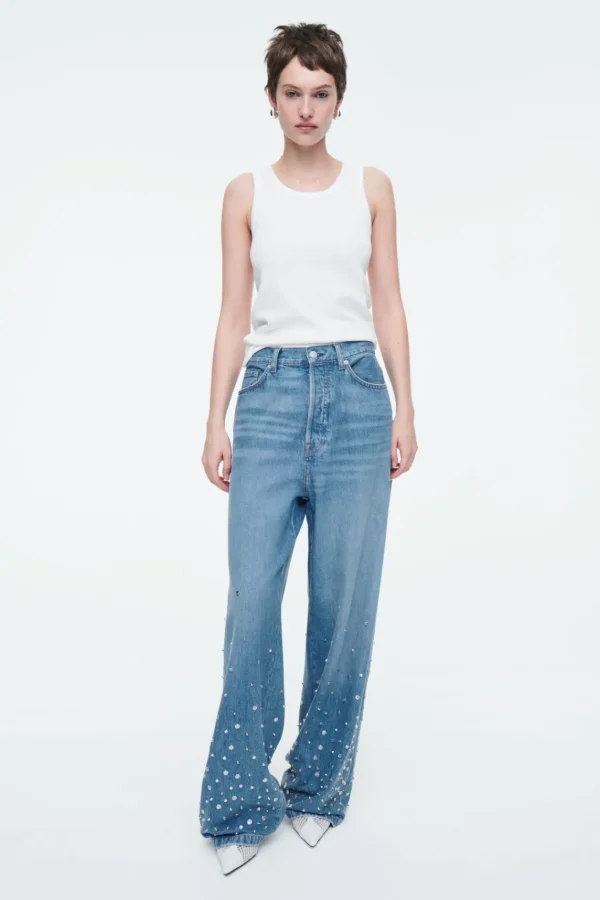 COS EMBELLISHED RELAXED JEANS MID BLUE Flash Sale