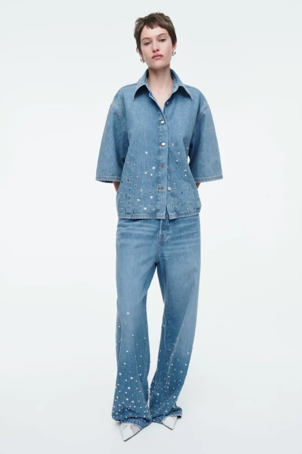 COS EMBELLISHED RELAXED JEANS MID BLUE Flash Sale