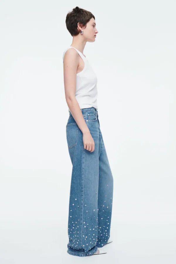 COS EMBELLISHED RELAXED JEANS MID BLUE Flash Sale