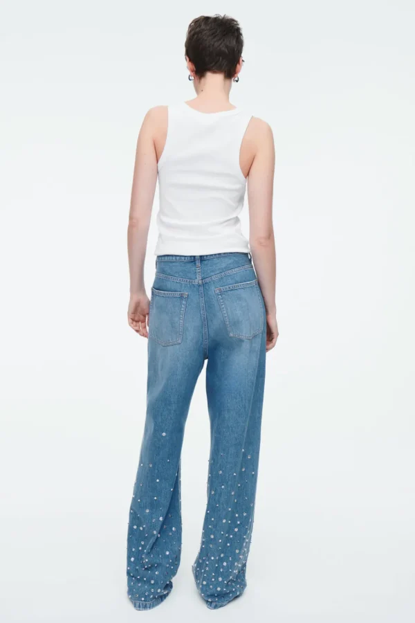 COS EMBELLISHED RELAXED JEANS MID BLUE Flash Sale