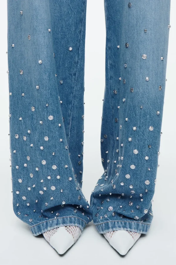 COS EMBELLISHED RELAXED JEANS MID BLUE Flash Sale