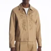 COS EMBROIDERED FLORAL ZIP-UP OVERSHIRT TAN BEIGE Best