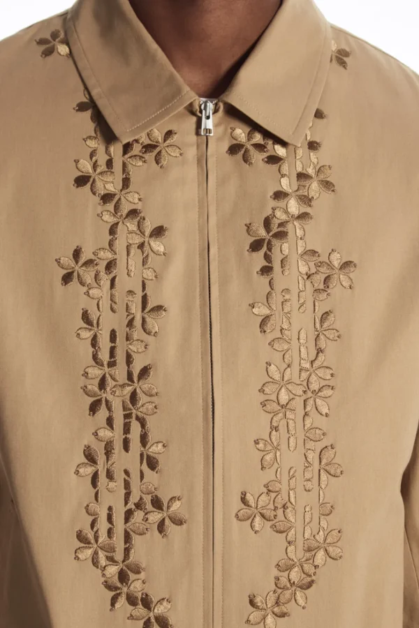 COS EMBROIDERED FLORAL ZIP-UP OVERSHIRT TAN BEIGE Best