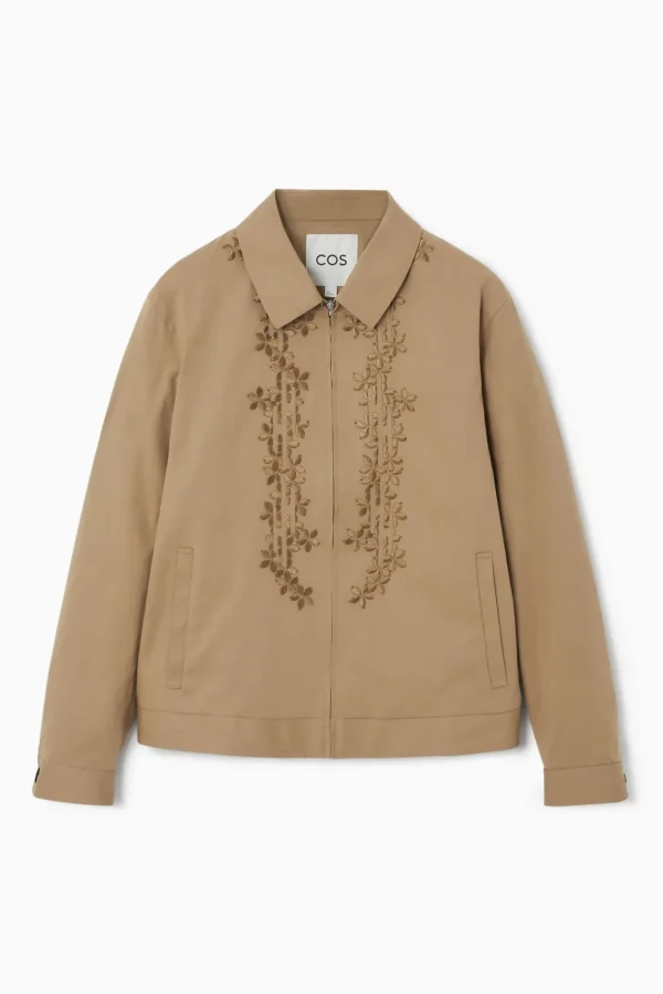 COS EMBROIDERED FLORAL ZIP-UP OVERSHIRT TAN BEIGE Best