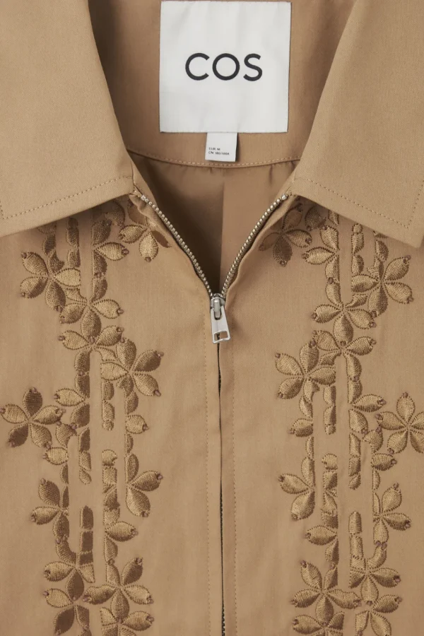 COS EMBROIDERED FLORAL ZIP-UP OVERSHIRT TAN BEIGE Best