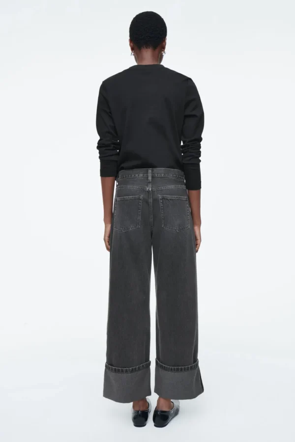 COS FACADE TURN-UP STRAIGHT-LEG JEANS BLACK Outlet