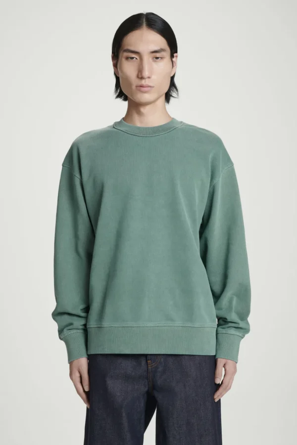 COS FADED MOCK-NECK SWEATSHIRT GREEN Outlet