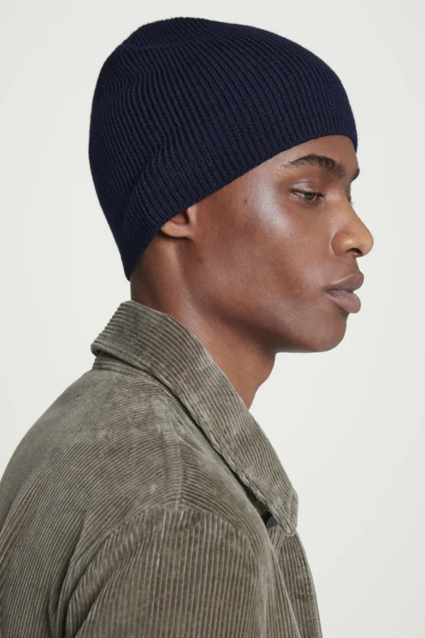 COS FITTED MERINO WOOL BEANIE NAVY Online