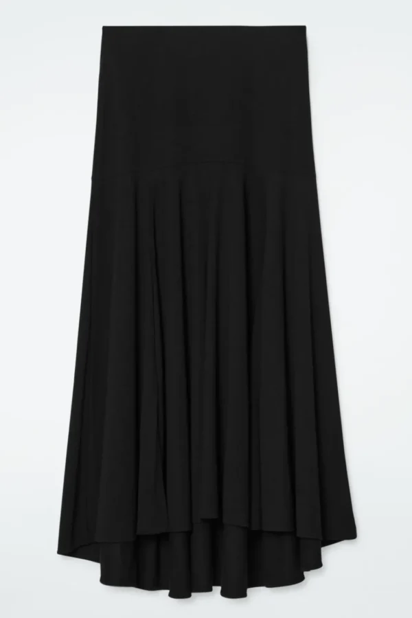 COS FLARED ASYMMETRIC MIDI SKIRT BLACK Flash Sale