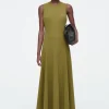 COS FLARED JERSEY MAXI DRESS GREEN New