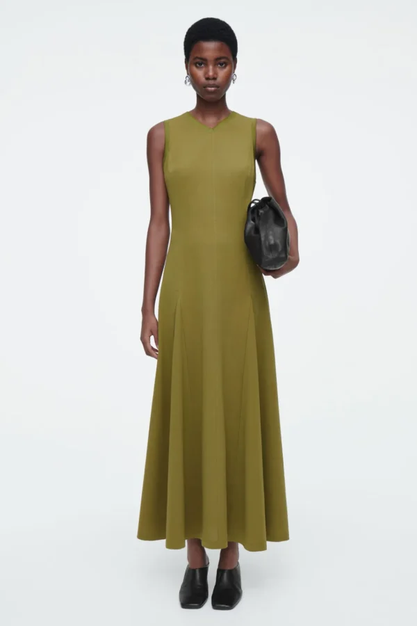 COS FLARED JERSEY MAXI DRESS GREEN New