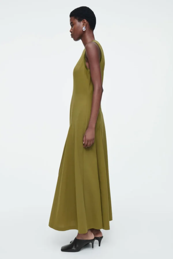 COS FLARED JERSEY MAXI DRESS GREEN New