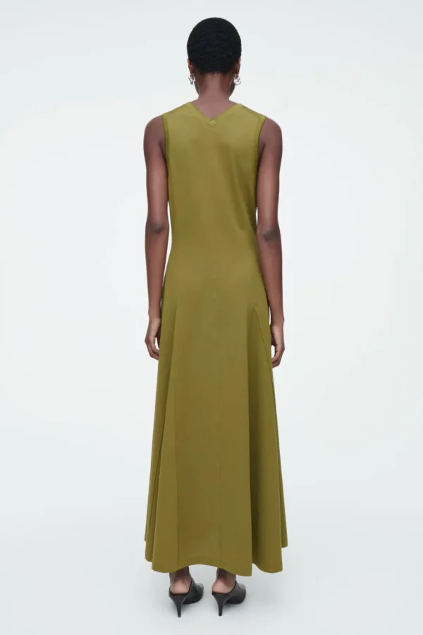 COS FLARED JERSEY MAXI DRESS GREEN New