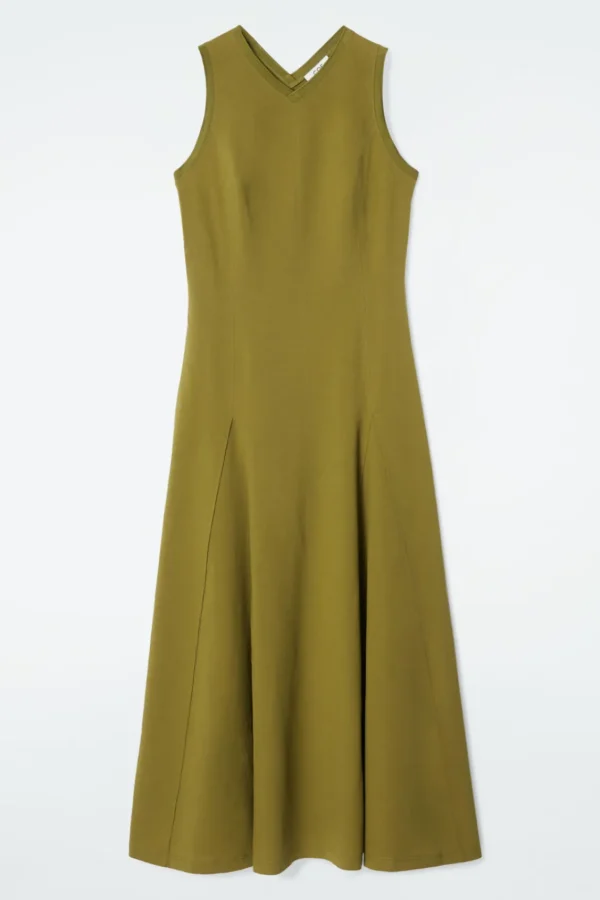 COS FLARED JERSEY MAXI DRESS GREEN New