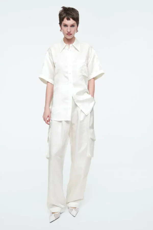 COS FLORAL-JACQUARD SHORT-SLEEVED SHIRT WHITE Flash Sale