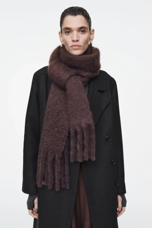 COS FRINGED BRUSHED-MOHAIR SCARF BORDEAUX Clearance