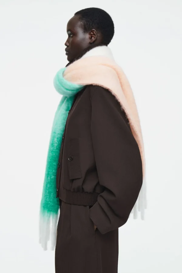 COS FRINGED BRUSHED-MOHAIR SCARF GREEN / IVORY / APRICOT Online