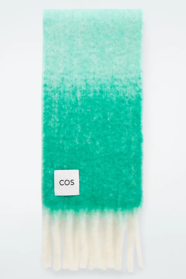 COS FRINGED BRUSHED-MOHAIR SCARF GREEN / IVORY / APRICOT Online