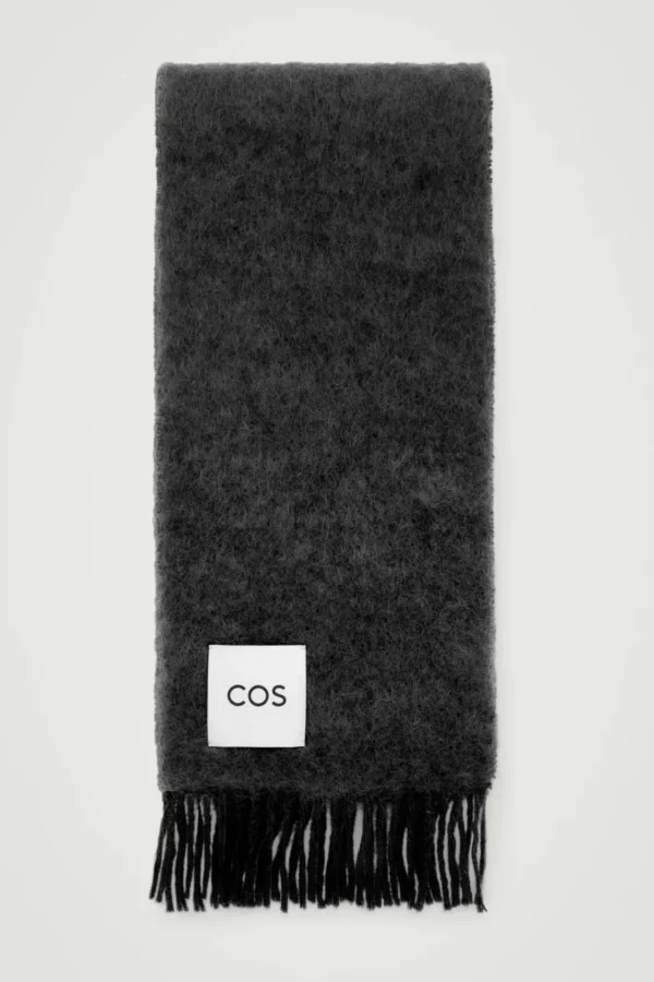 COS FRINGED MOHAIR SCARF BLACK New