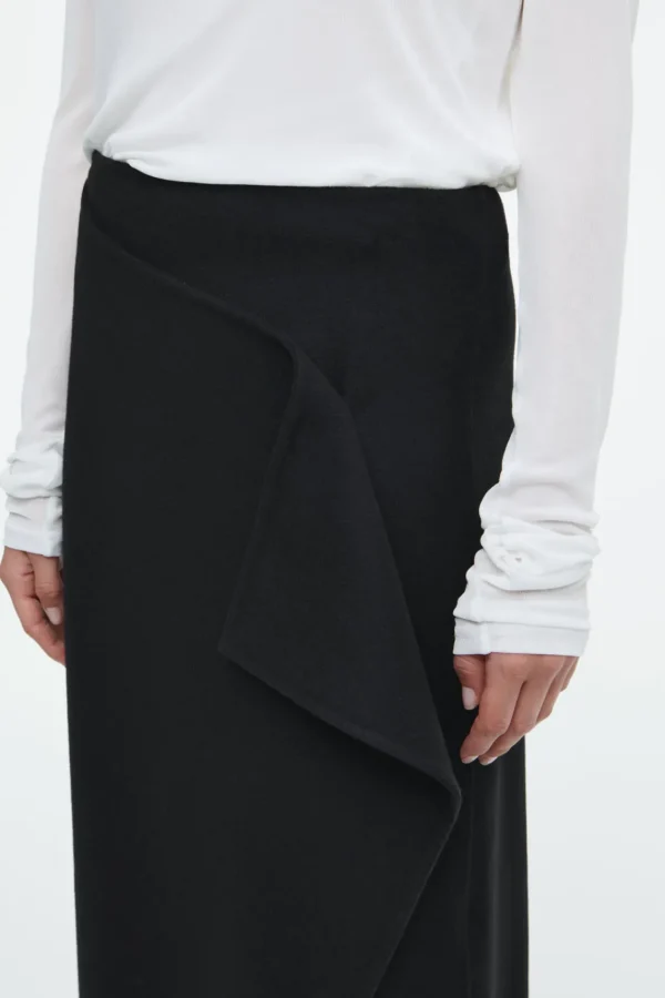 COS FRINGED WOOL MIDI WRAP SKIRT BLACK Hot