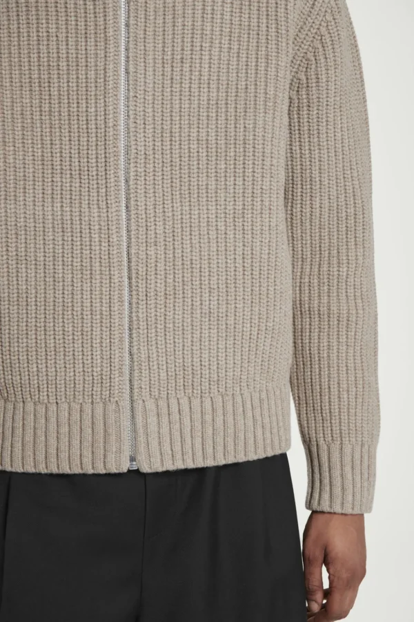 COS FUNNEL-NECK KNITTED WOOL JACKET BEIGE Flash Sale