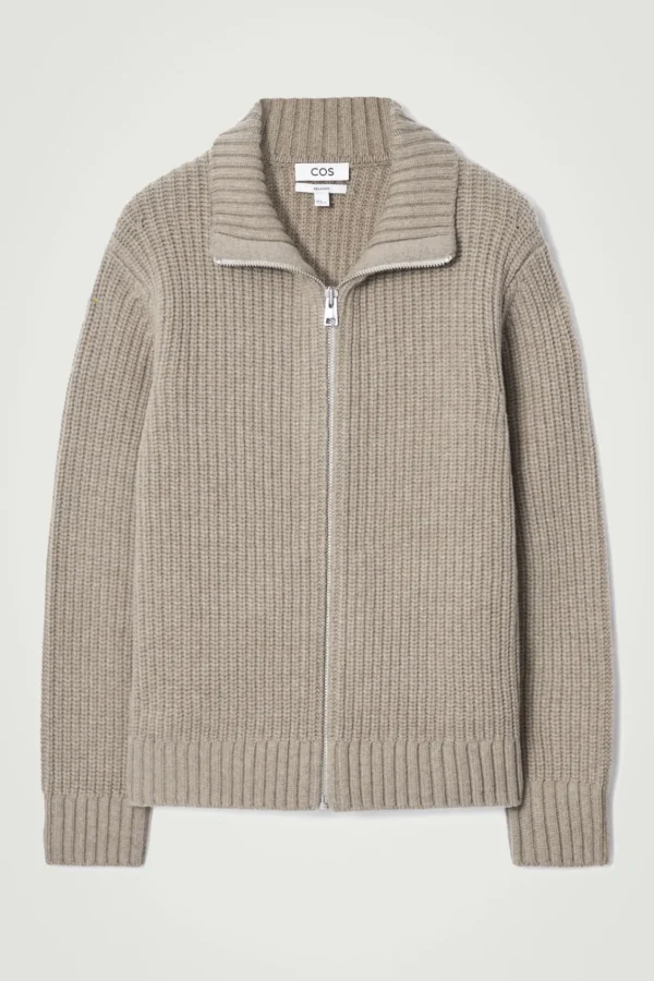 COS FUNNEL-NECK KNITTED WOOL JACKET BEIGE Flash Sale