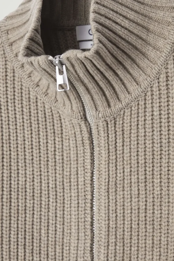 COS FUNNEL-NECK KNITTED WOOL JACKET BEIGE Flash Sale