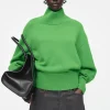 COS FUNNEL-NECK WAISTED WOOL SWEATER GREEN Shop