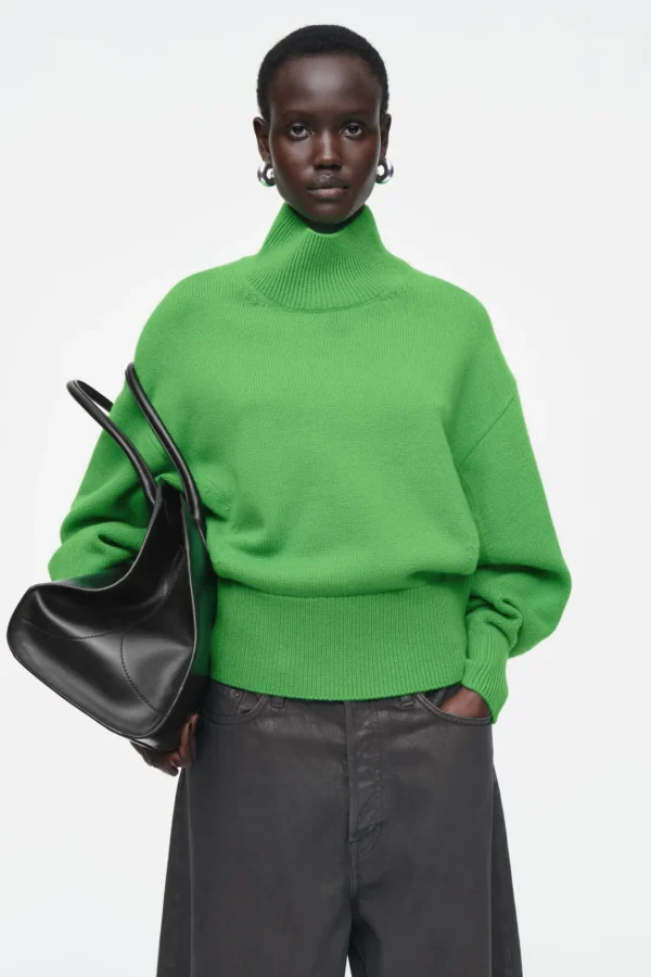 COS FUNNEL-NECK WAISTED WOOL SWEATER GREEN Shop