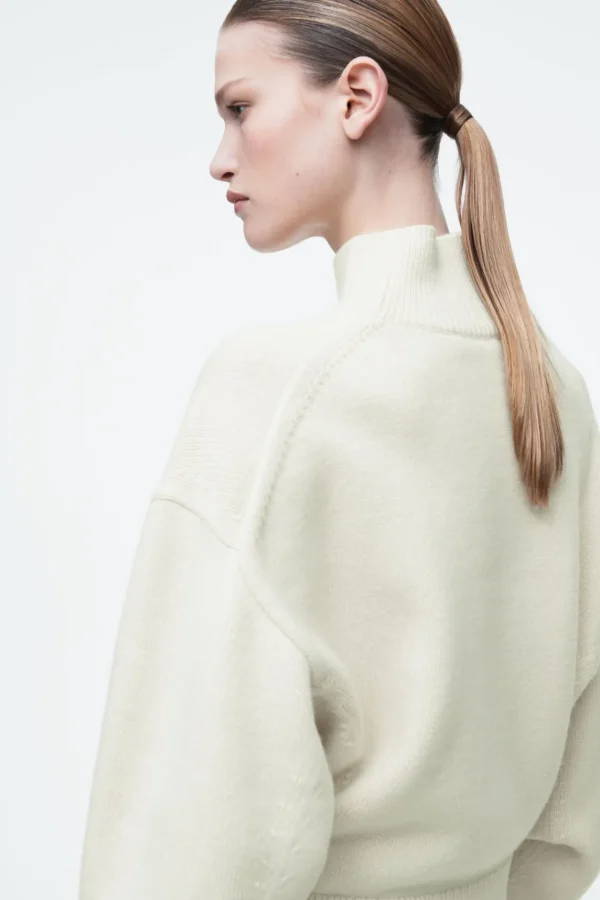 COS FUNNEL-NECK WAISTED WOOL SWEATER CREAM Store