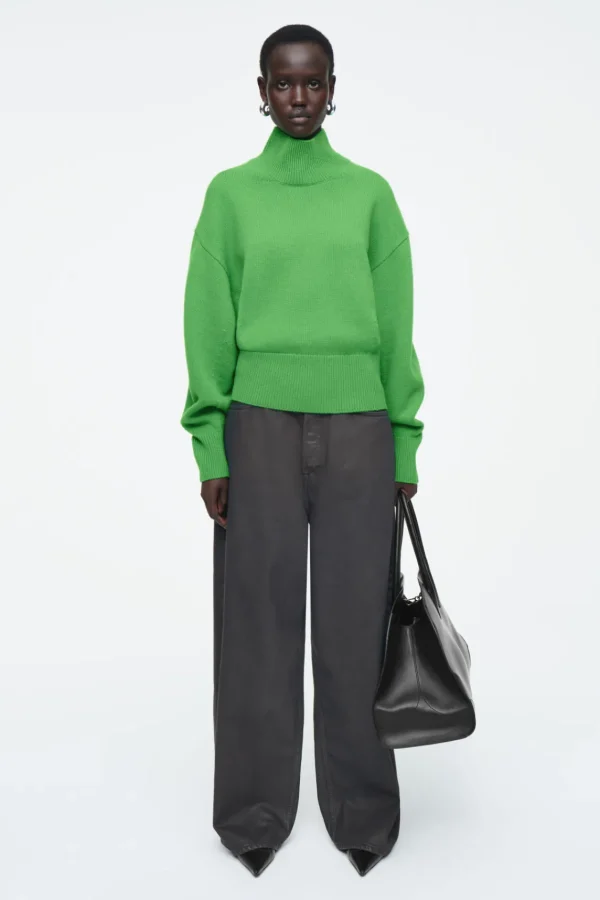 COS FUNNEL-NECK WAISTED WOOL SWEATER GREEN Shop