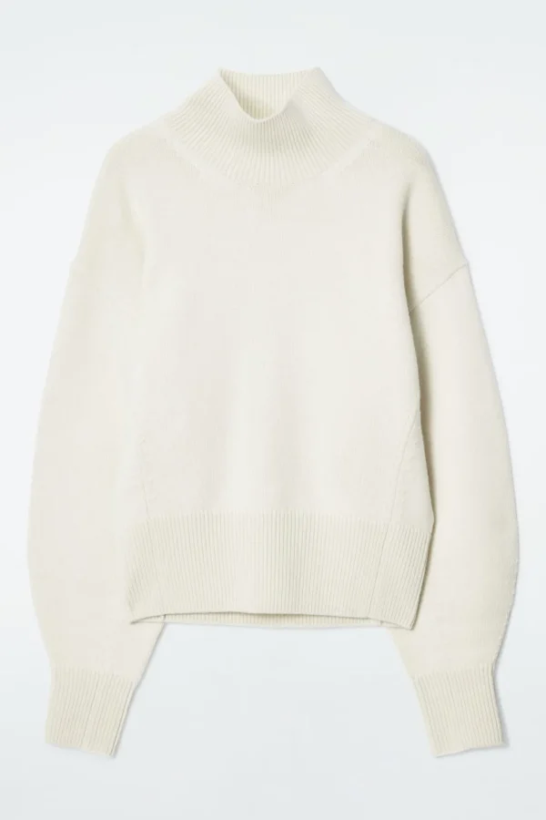 COS FUNNEL-NECK WAISTED WOOL SWEATER CREAM Store