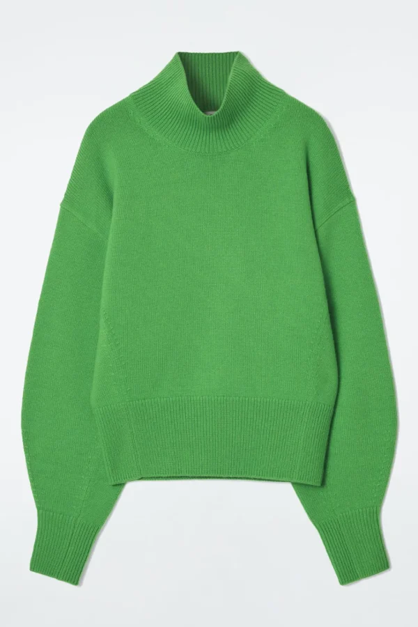 COS FUNNEL-NECK WAISTED WOOL SWEATER GREEN Shop