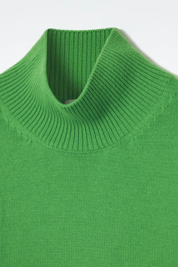 COS FUNNEL-NECK WAISTED WOOL SWEATER GREEN Shop