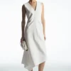 COS GATHERED ASYMMETRIC MIDI DRESS WHITE New