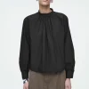 COS GATHERED COTTON BLOUSE BLACK Sale