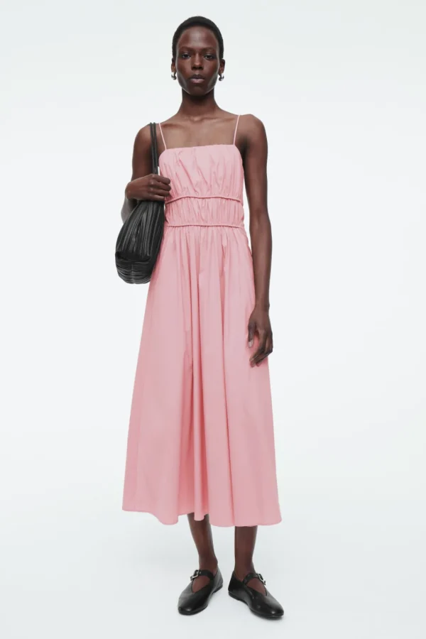 COS GATHERED-WAIST MIDI DRESS PINK Online