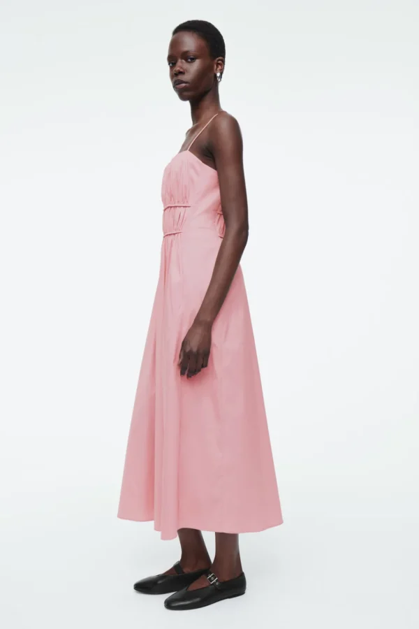 COS GATHERED-WAIST MIDI DRESS PINK Online