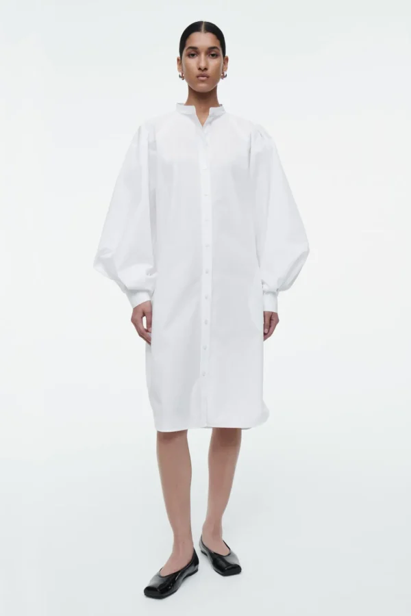 COS GRANDAD-COLLAR MIDI SHIRT DRESS WHITE Cheap