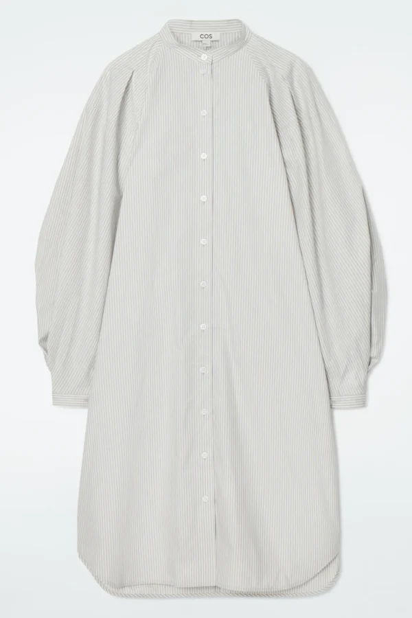 COS GRANDAD-COLLAR MIDI SHIRT DRESS BEIGE / STRIPED Best