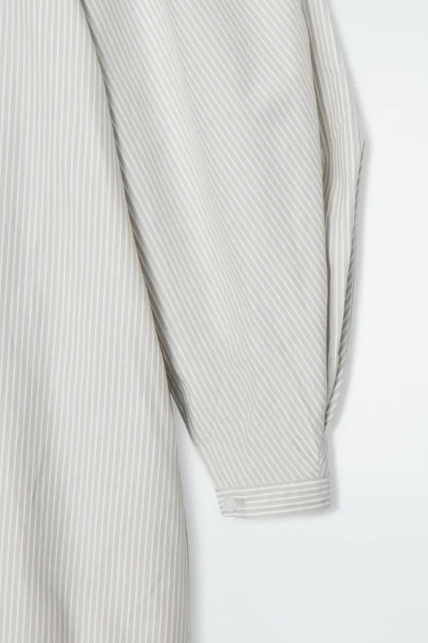 COS GRANDAD-COLLAR MIDI SHIRT DRESS BEIGE / STRIPED Best