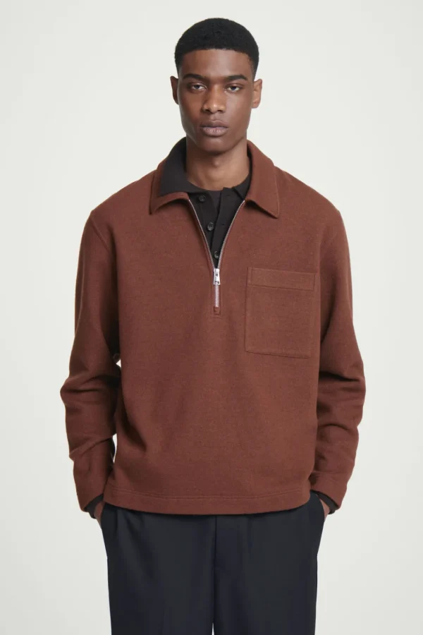 COS HALF-ZIP WOOL-BLEND SWEATER RUST Shop