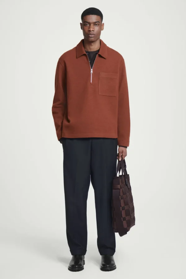 COS HALF-ZIP WOOL-BLEND SWEATER RUST Shop