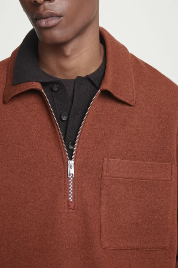 COS HALF-ZIP WOOL-BLEND SWEATER RUST Shop