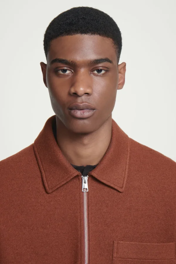 COS HALF-ZIP WOOL-BLEND SWEATER RUST Shop